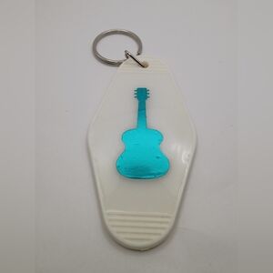 Motel Room Keychain Retro Styled Blue And White Double Sided Guitar Keychain